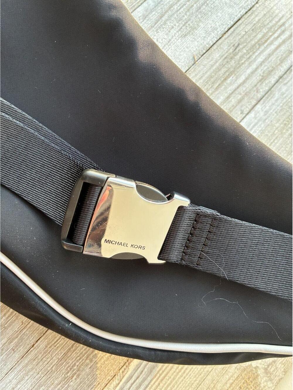 Michael Kors Black White Logo Belt Bag Fanny Pack Nylon Waist Crossbody Zip Adju - Picture 6 of 7